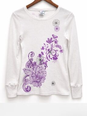 Vintage Y2K Roxy Top/Tee Shirt Floral Long Sleeve Thermal Knit Size M/L